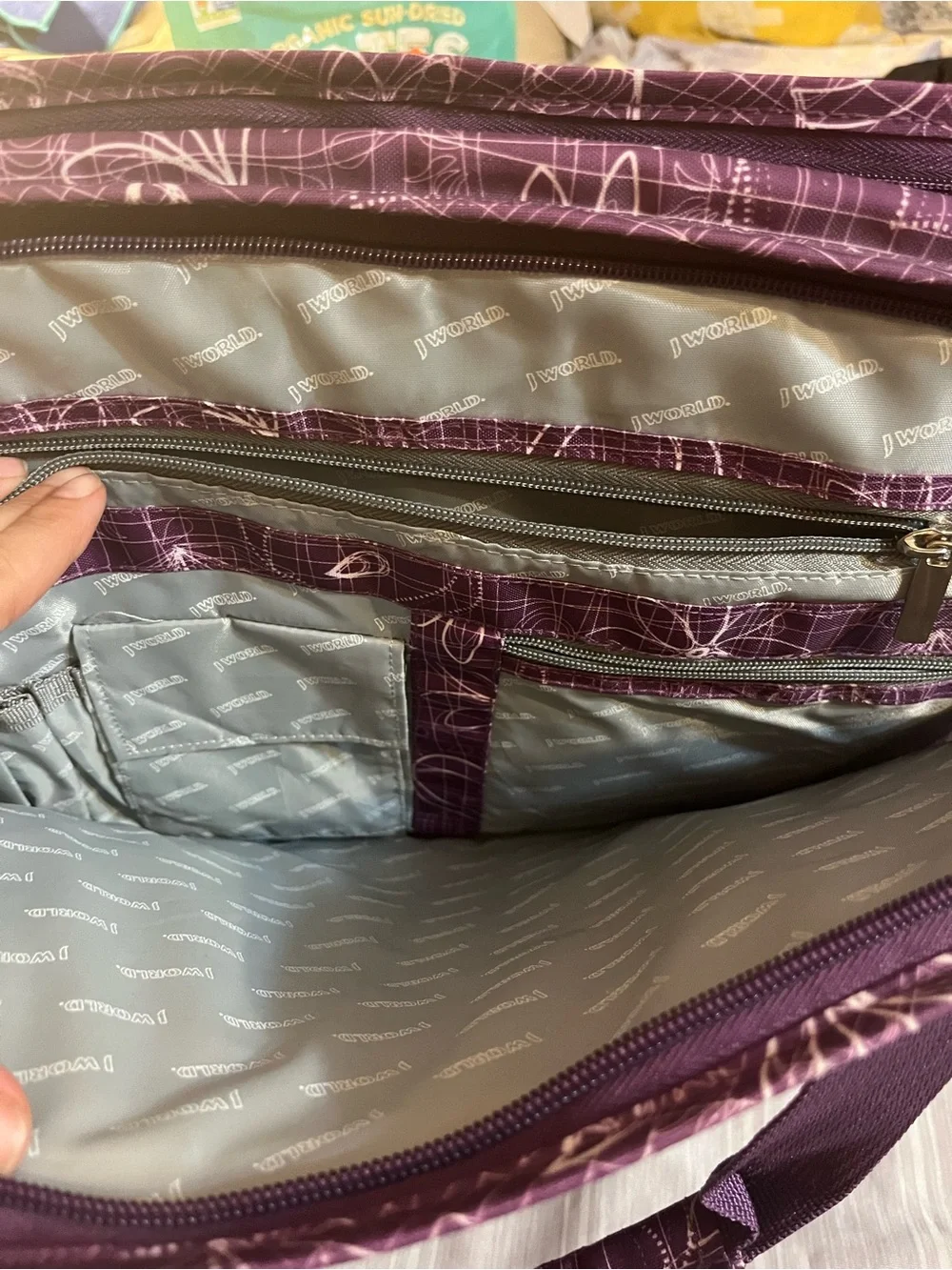 J World Messenger Lap Top Purple Canvas Material Bag Handle & Shoulder Strap